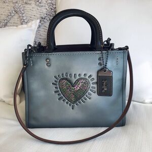 Coach X Keith Haring Rogue Bag 25, Metallic, Glitter Heart, Limited Edition
